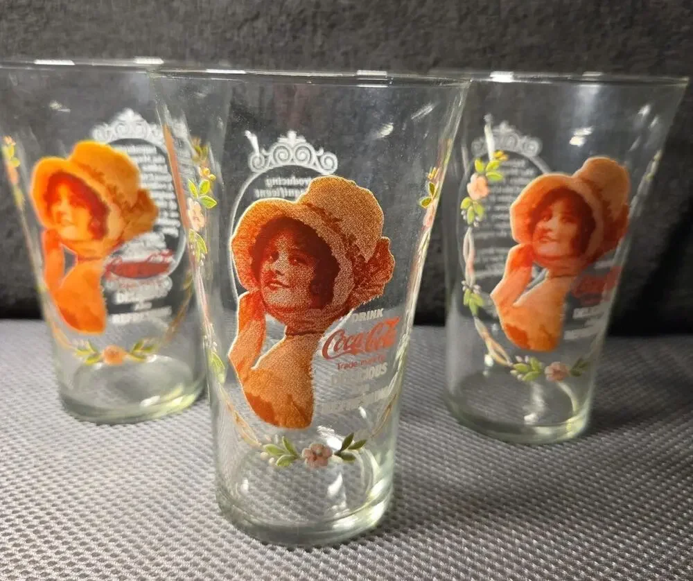 vintage Coca-Cola Magnificent Ladies Collector Series 16oz flair glass Set Of 3